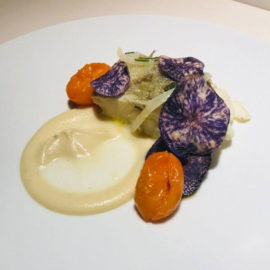 Ombrina con patate viola